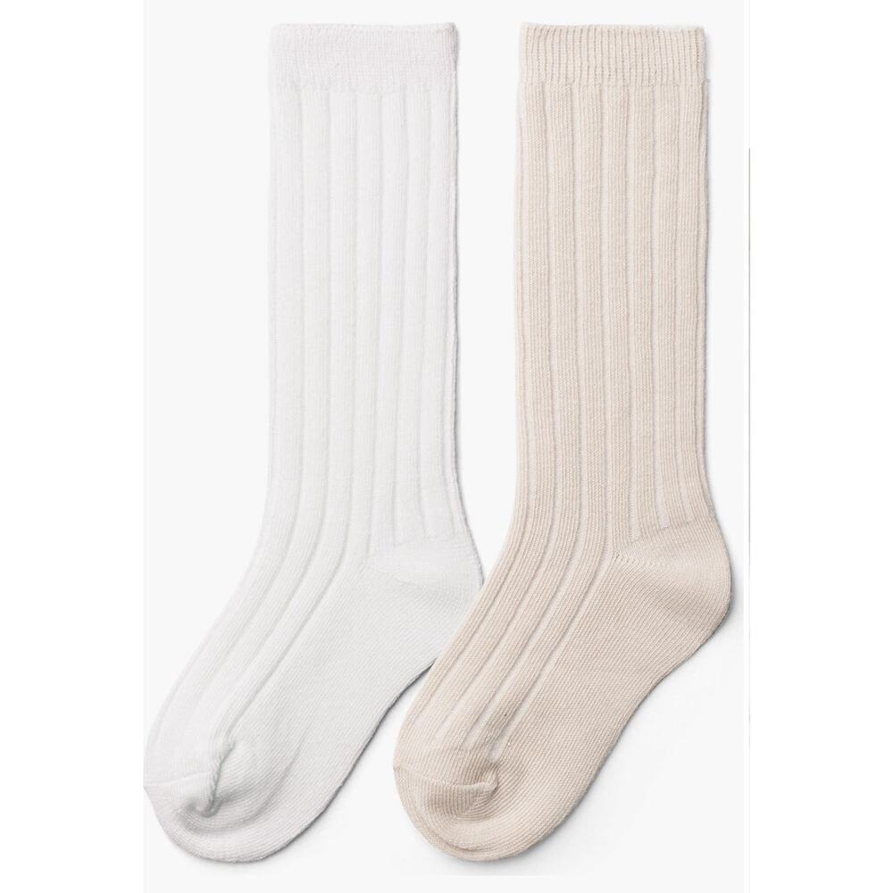 Goumi 2pk knee high socks white‎ & beige NWT medium 3T-5T